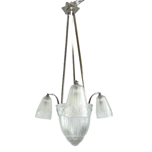 Art Deco Chandelier Hanging Lamp attributed to Maynadier, 1930s For Sale - Image 10 of 11