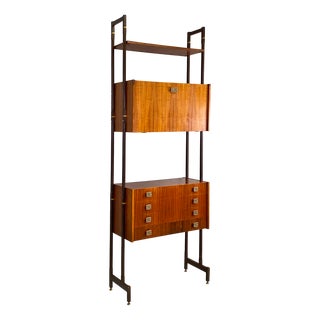 Mid-Century Modern Italian Wood Self Standing Bookcase, 1960s For Sale