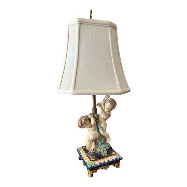 Vintage Porcelain Cherub Table Lamp For Sale