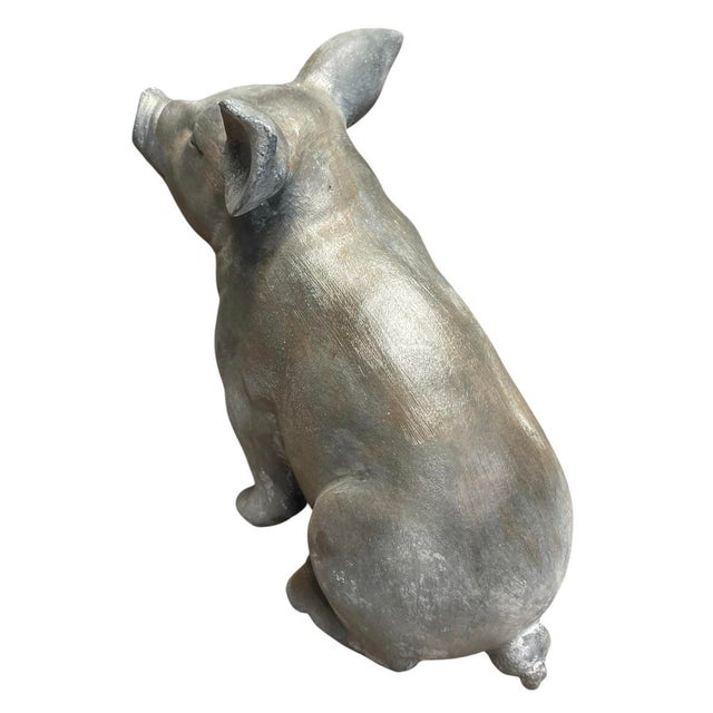 Vintage Cast Iron Sitting Pig Garden Statue For Sale In West Palm - Image 6 of 12