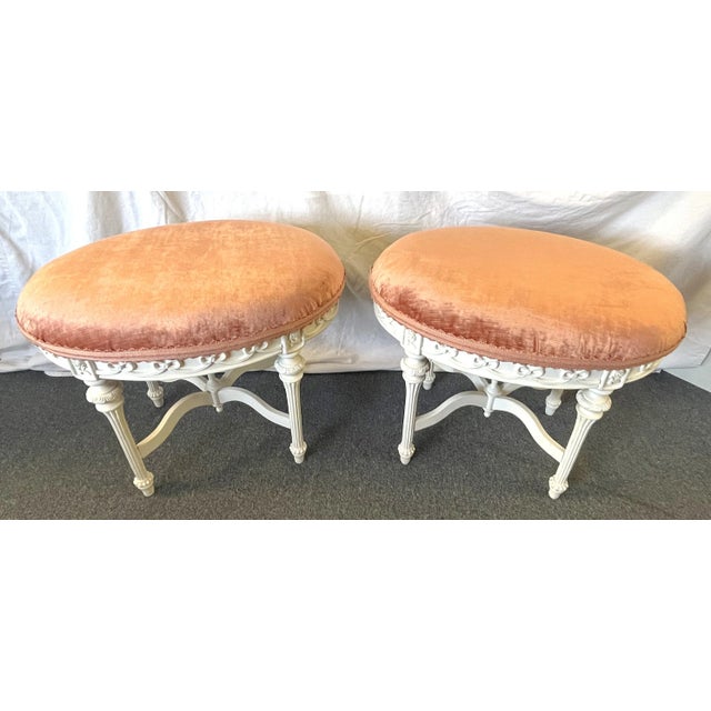Vintage French Oval Vanity Stool With New Velvet Upholstery For Sale - Image 11 of 12