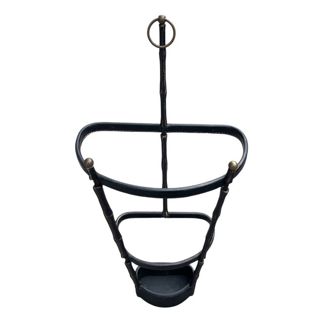 Vintage Stitched Leather Umbrella Stand by Jacques Adnet, 1950s For Sale