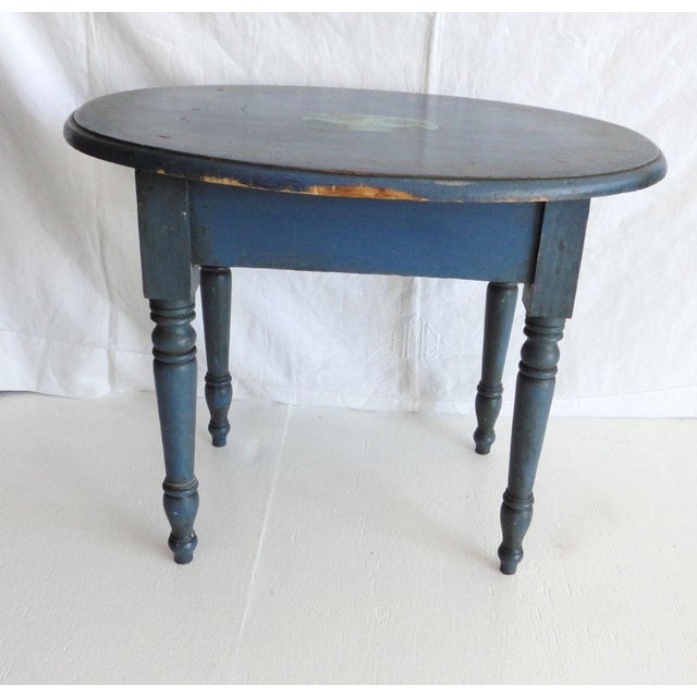Folk Art 19th Century Original Blue Painted Small Oval Table For Sale - Image 3 of 7