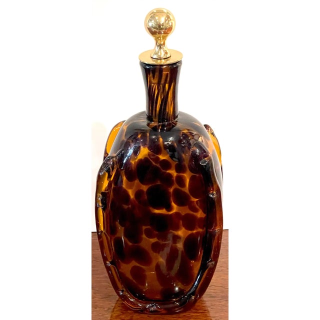 Mid 20th Century Tortoiseshell Murano Glass & Brass Decanter For Sale - Image 9 of 11