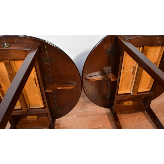 1930s Pair of English Regency Mahogany Banded Satinwood Pembroke Side Tables / End Tables For Sale - Image 16 of 16
