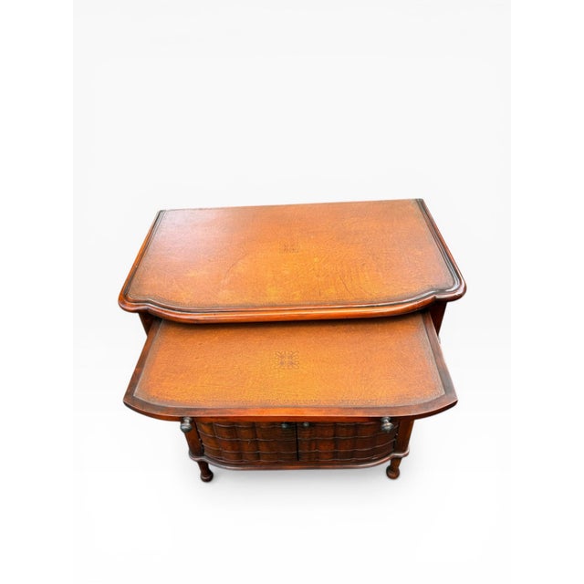 Theodore Alexander English Regency Faux Book Bar Cabinet, Attributed to Theodore Alexander, Hand-Tooled Leather Top For Sale - Image 4 of 17