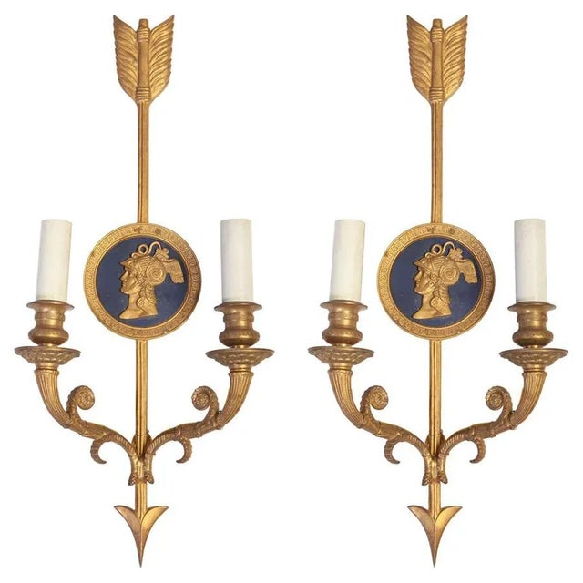 Bronze Two-Light Neoclassical Wall Sconces, Set of 2 For Sale - Image 9 of 9