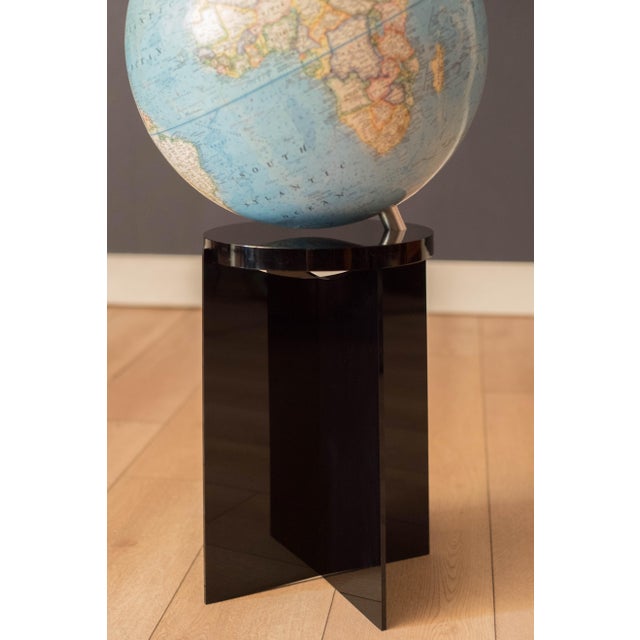 Vintage Rotating National Geographic World Globe With Black Lucite Floor Stand For Sale - Image 9 of 10