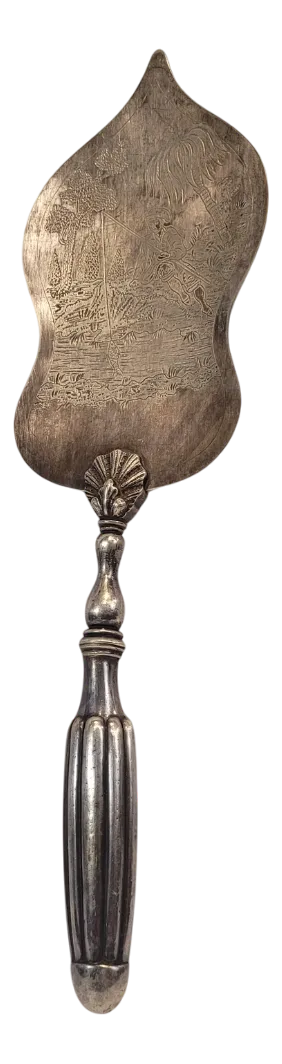 Serving Shovel with Engraved Pescador in Silver Plate, France