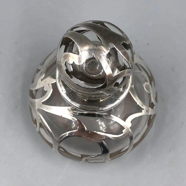 Antique Art Nouveau Glass Bottle with Sterling Silver Overlay, USA, 1900s For Sale - Image 9 of 11