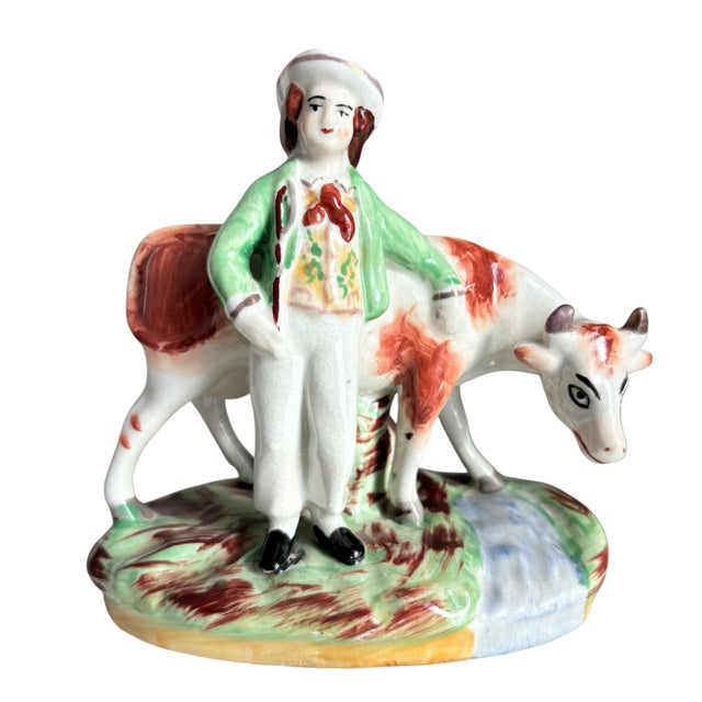 VERY RARE! Antique Old English Staffordshire Milkman and Milkmaid Pair - Lovely hand painted figurines in excellent...