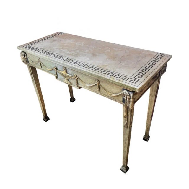 Neoclassical Pair of Italian Neoclassical Carved Wood Console Tables With Swag Anf Urn Motif For Sale - Image 3 of 8