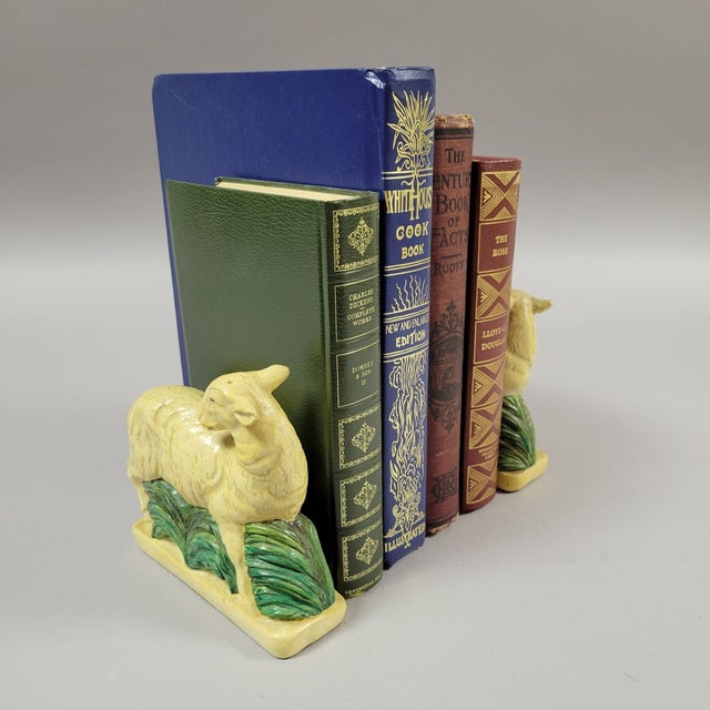 Figurative Vintage Italian Lamb Sheep Bookends by Borghese For Sale - Image 3 of 6