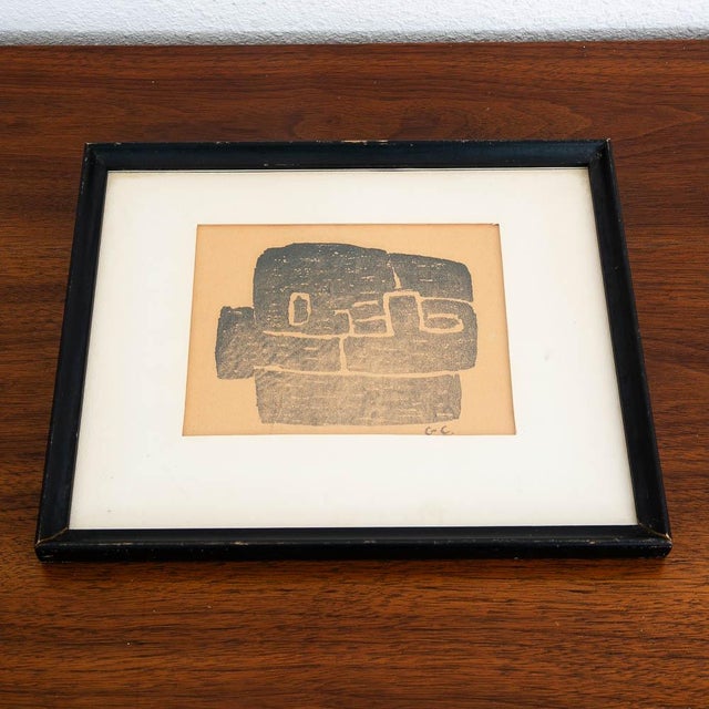 1950s Mid Century Modern Abstract Form Block Print George Constant Black Ink Signed For Sale - Image 5 of 9