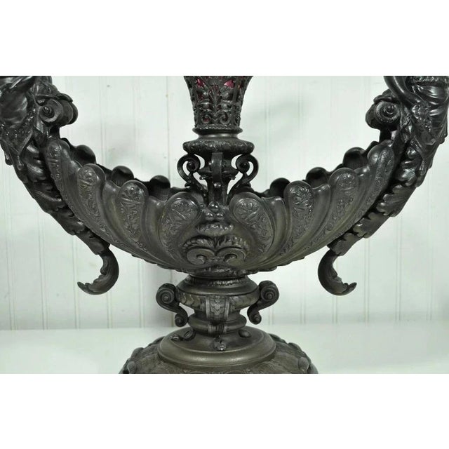 Early 20th Century Antique Victorian Spelter & Marble Figural Mermaid Centerpiece Bowl Vase Epergne For Sale - Image 5 of 12