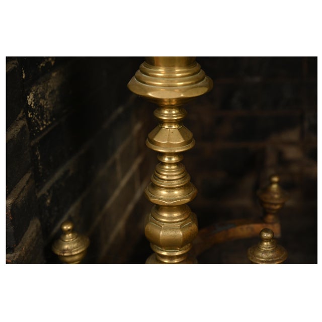 Antique Ribbed Brass Andirons—A Pair For Sale - Image 10 of 12