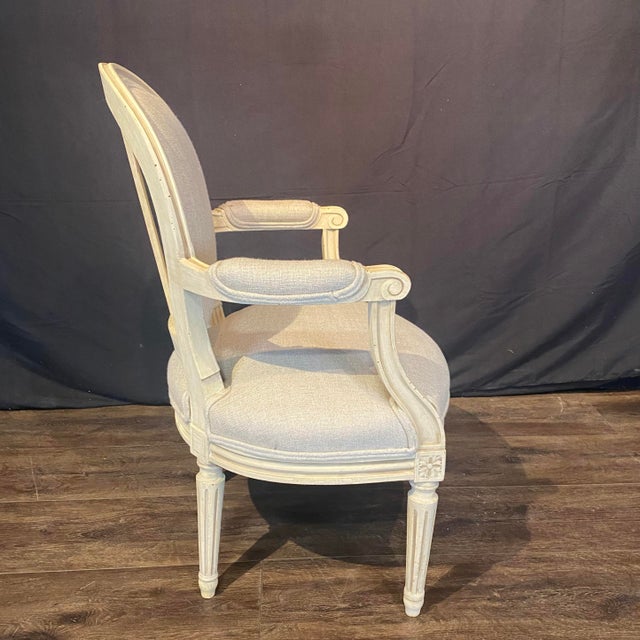 19th Century French Louis XVI Painted Neoclassical Fauteuil Armchairs -a Pair For Sale - Image 10 of 11
