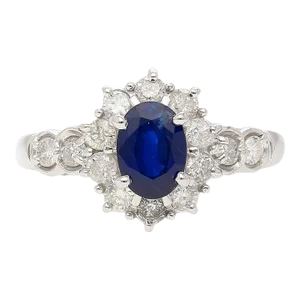 1.16 Carat Oval Blue Sapphire and Diamond Textured Halo Platinum Ring Size 6.5