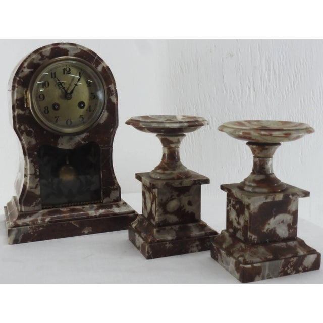 French Marble Clock and Pair of Pedestals For Sale In Nashville - Image 6 of 9