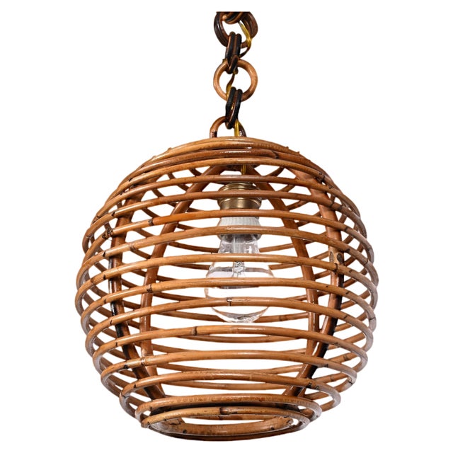Mid-Century French Riviera Bamboo and Rattan Spherical Lamp, Italy, 1960s For Sale