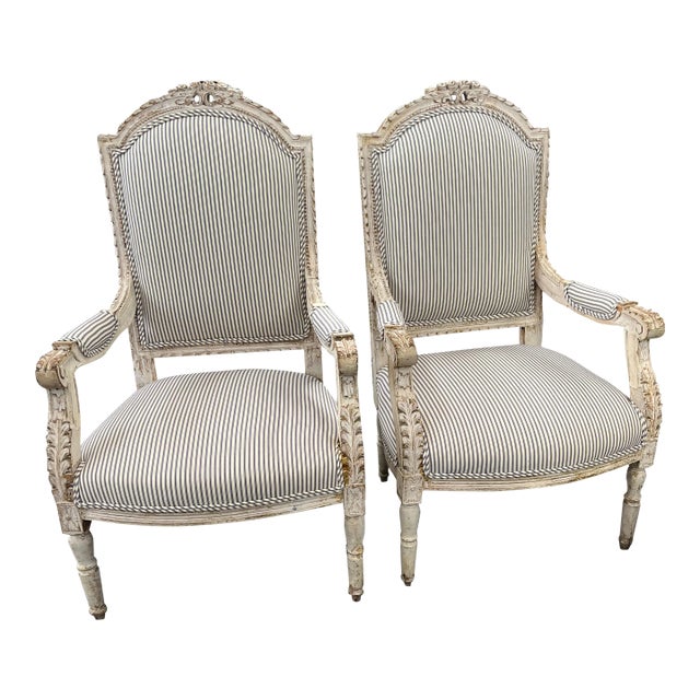 Distressed Painted White Chairs - a Pair For Sale