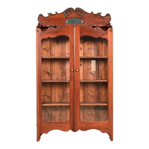 Antique Victorian Carved Cherry Wood Two-Door Bookcase Cabinet, Circa 1880s
