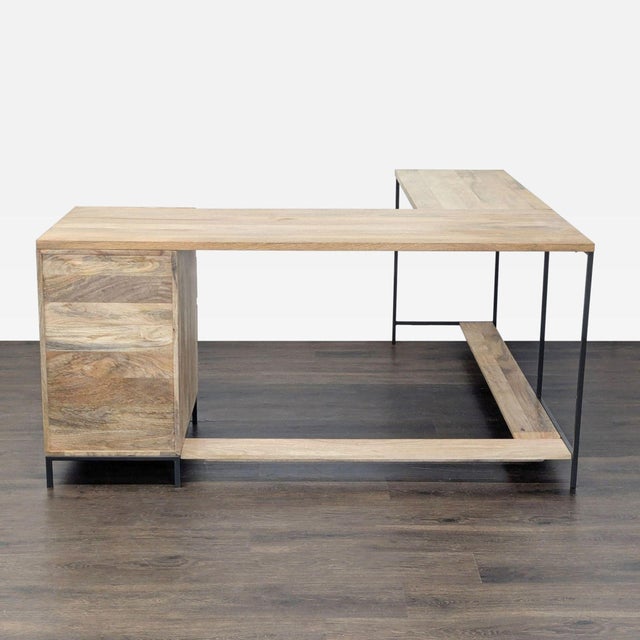 West Elm West Elm L-Shaped Wood and Metal Desk With Storage Drawers For Sale - Image 4 of 9