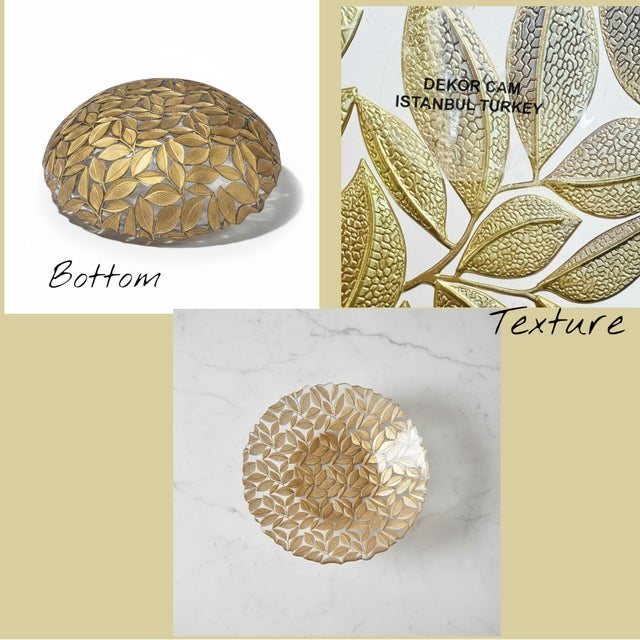 Gold Large Turkish Art Glass Centerpiece Bowl-Gold Leaf-Reverse Painted-Fruit-Console For Sale - Image 8 of 10