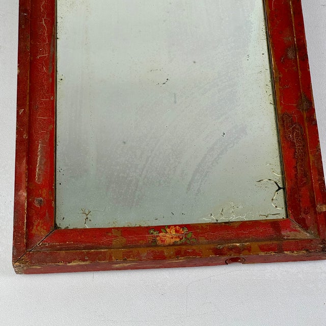 Wood Antique Arched Top Wood Wall Mirror With Distressed Glass and Mini Painted Flowers For Sale - Image 7 of 9
