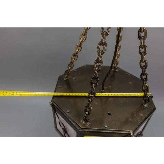 Mid-Century Octagonal Patinated Metal and Art Glass Pendant Light, Germany For Sale - Image 18 of 18