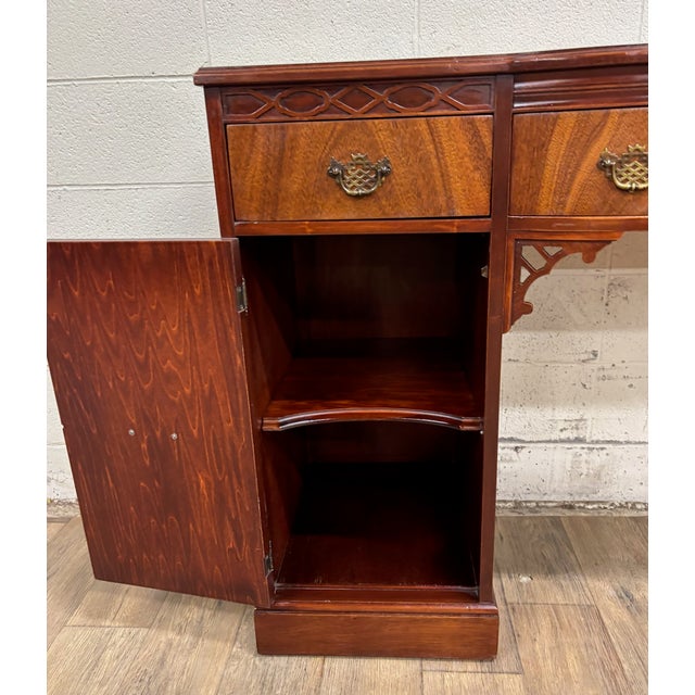 Wood Vintage Chippendale Style Galleried Mahogany Sideboard Buffet Console Desk For Sale - Image 7 of 17