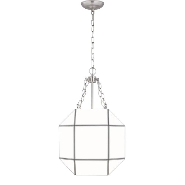 Suzanne Kasler By Visual Comfort Studio Morrison 3-Light Small Pendant with White Glass Shade in Brushed Nickel For Sale