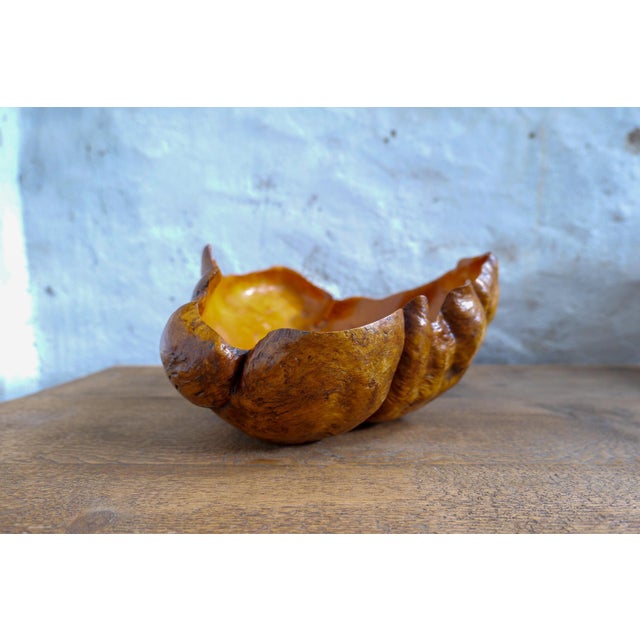 Swedish Folk Art Organic Dark Grain Burl Curly Birch Bowl, 1960s For Sale - Image 10 of 14
