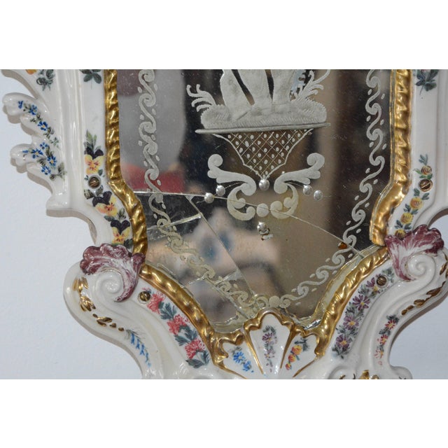 Mid 19th Century Pair of Antonibon Ceramic Hand Painted Mirrors With Etched Glass For Sale - Image 5 of 11