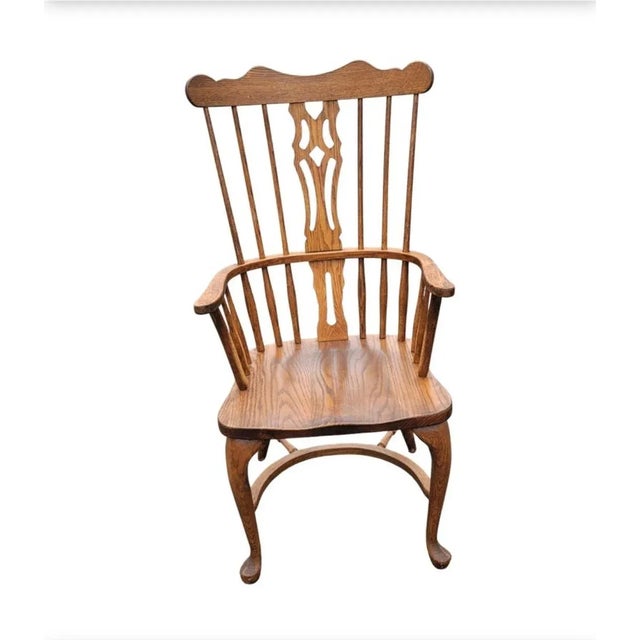 Brown 1940s Country High Back Oak Windsor Armchair For Sale - Image 8 of 11