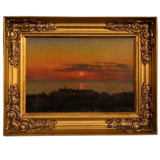 Original Oil on Canvas Painting of Coastal Sunset, Signed and Dated 1918 by Albert Wang For Sale - Image 10 of 10