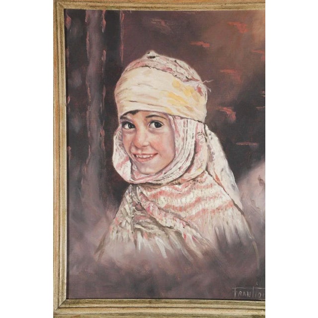Vintage Oil on Canvas a Portrait Painting of a Young Girl For Sale - Image 9 of 13
