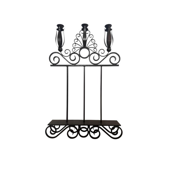 Traditional Vintage Hand Forged Wrought Iron Candle Holder For Sale - Image 3 of 7
