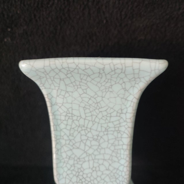 Chinese Ceramic Vase,Guan Ware Crackle Glaze Celadon Porcelain Square Huagu Vase For Sale In Seattle - Image 6 of 10