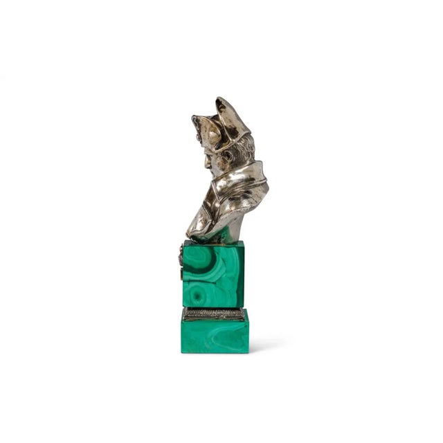 Silver An Exquisite French Silver and Malachite Bust of Napoleon, by Emile Pinedo For Sale - Image 8 of 9