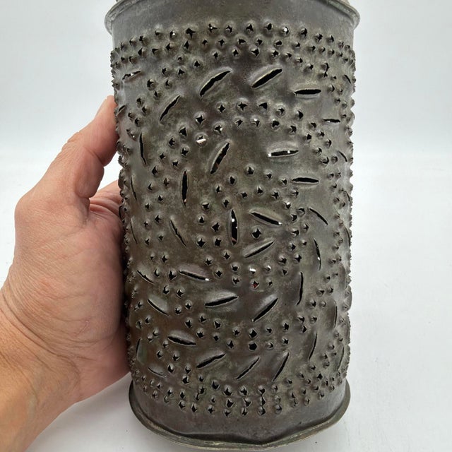 19th Century American Hand Punched Tin Candle Lantern With Pinwheel Motif For Sale - Image 14 of 16