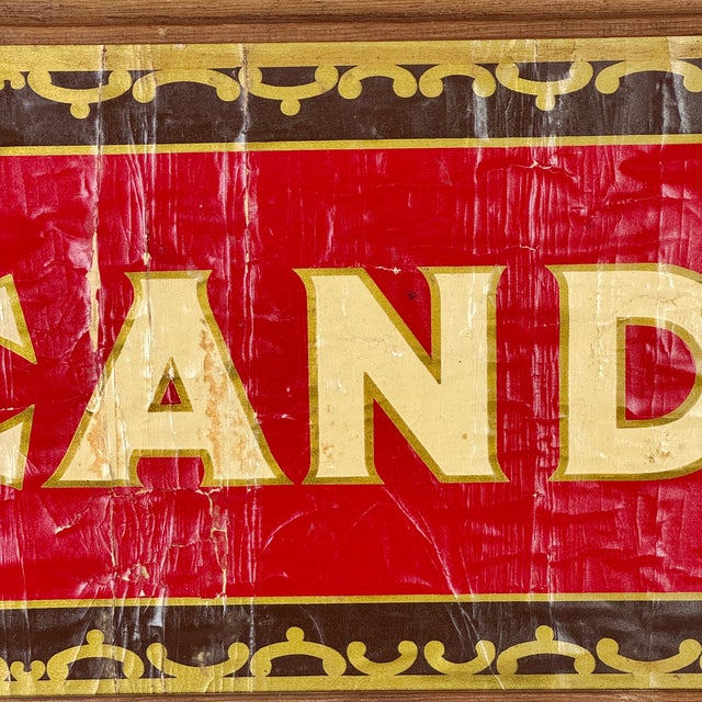 Vintage Hand Painted "Candy" Framed Sign, Red & Gold on Paper For Sale In New York - Image 6 of 7
