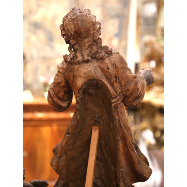 Pair 18th Century Italian Baroque Carved Painted Wood Adoring Angel Sculptures For Sale - Image 14 of 16