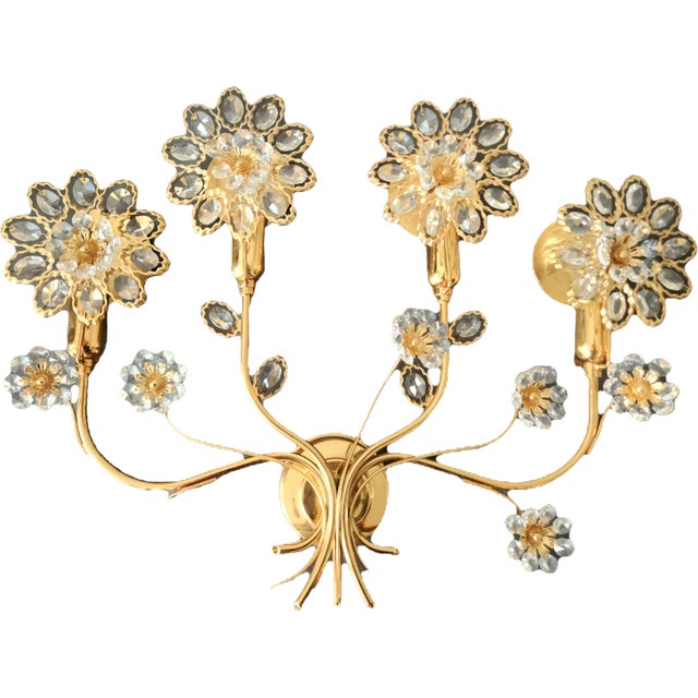 Mid-Century Modern Hollywood Regency Gold-Plated Brass Wall Lamps with Swarovski Crystals from Ernst Palme Palwa, 1960s, Set of 3 For Sale - Image 4 of 18