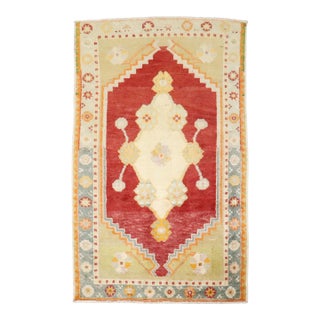 Vintage Zabihi Collection Red Turkish Oushak Small Rug For Sale
