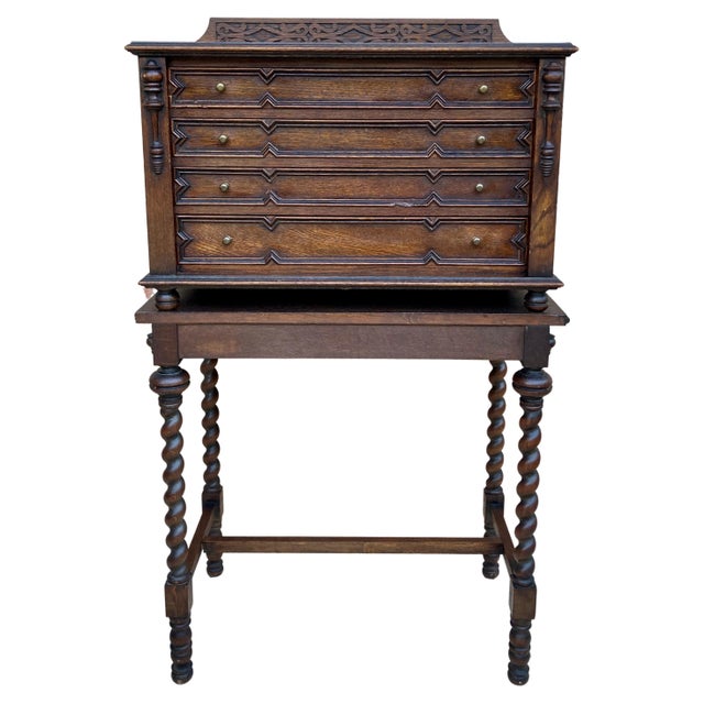 French Cutlery Cabinet In Oak With Four Drawers, 1920s For Sale - Image 9 of 18