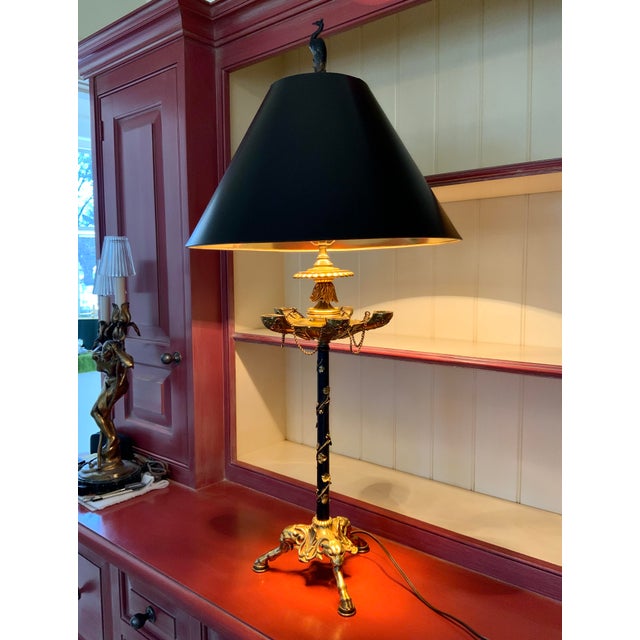 Late 20th Century Late 20th Century French Gothic Style Patinated Brass Candelabra Lamp For Sale - Image 5 of 12