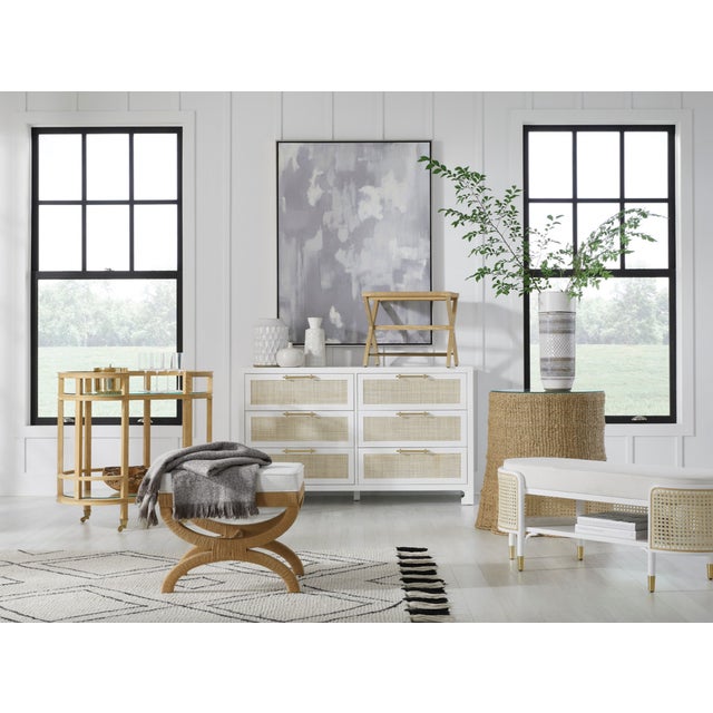 Worlds Away Matthew Izzo Home Xanadu Neoclassical Natural Rope Stool With White Performance Linen Cushion For Sale - Image 4 of 5