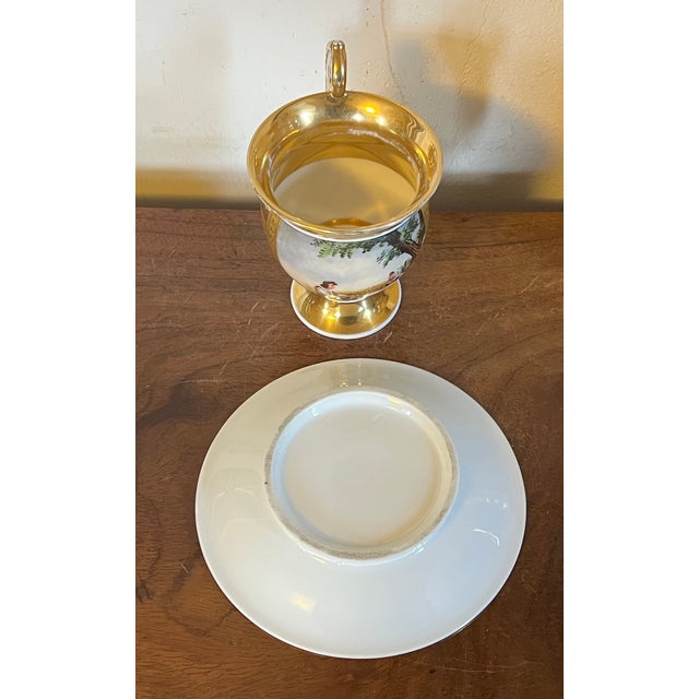 Antique Early 19th Century French Empire Paris Porcelain Tea Cup & Saucer Decorated With a Courting Couple For Sale - Image 13 of 14