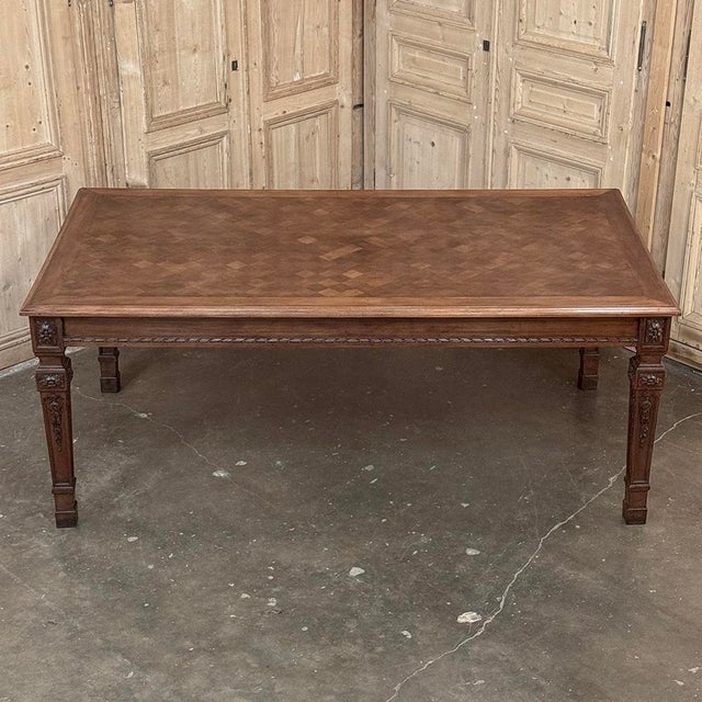 French French Louis XVI Style Walnut Dining Table With Parquetry Top For Sale - Image 3 of 18